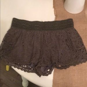 Olive/Brown Crochet Shorts
